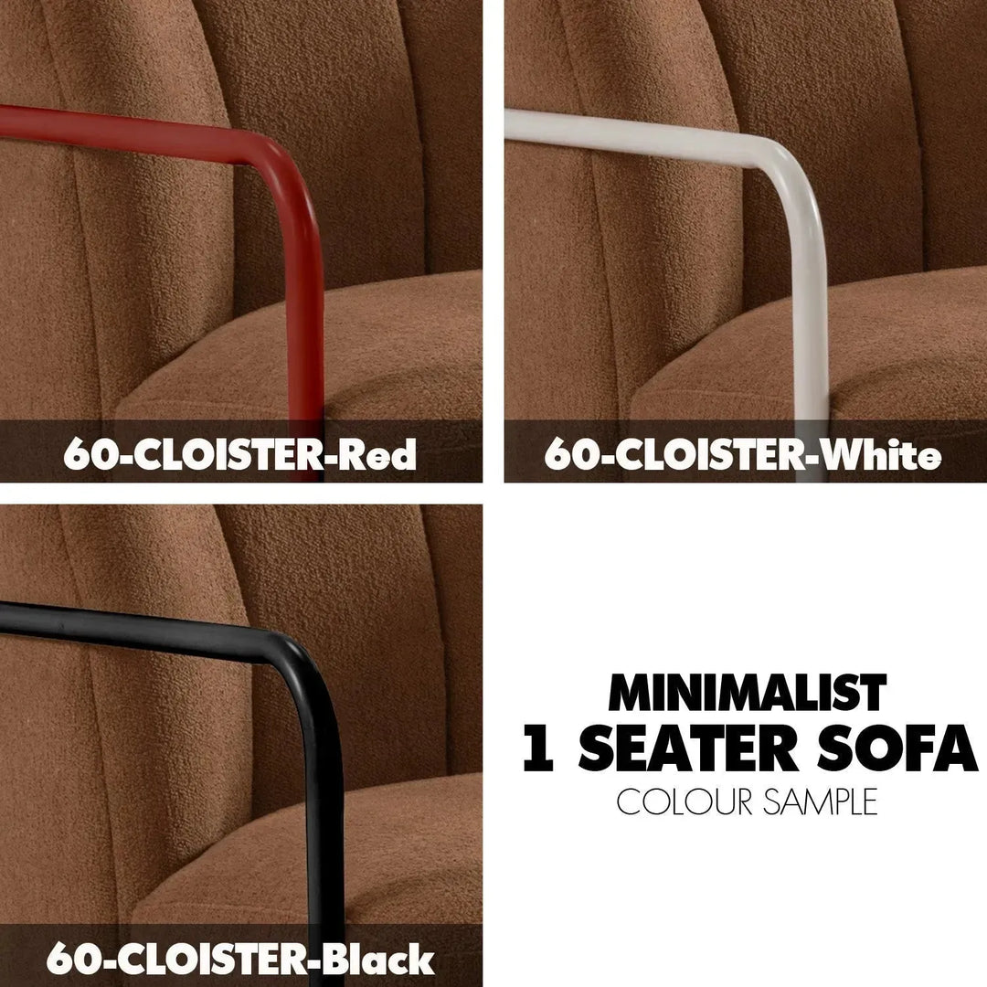 Modern sherpa fabric 1 seater sofa cloister color swatches.