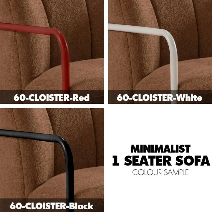 Modern sherpa fabric 1 seater sofa cloister color swatches.