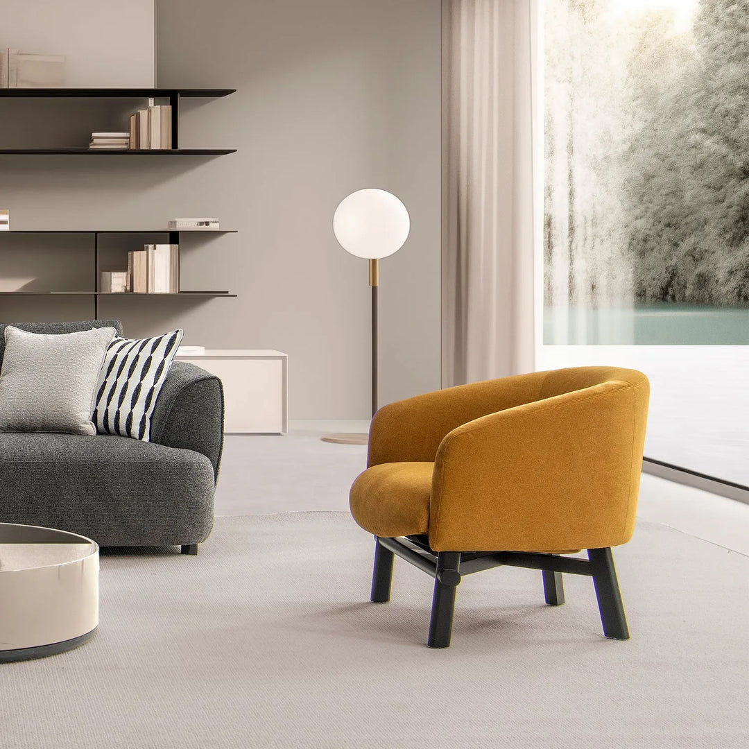 Modern suede fabric 1 seater sofa ginge primary product view.