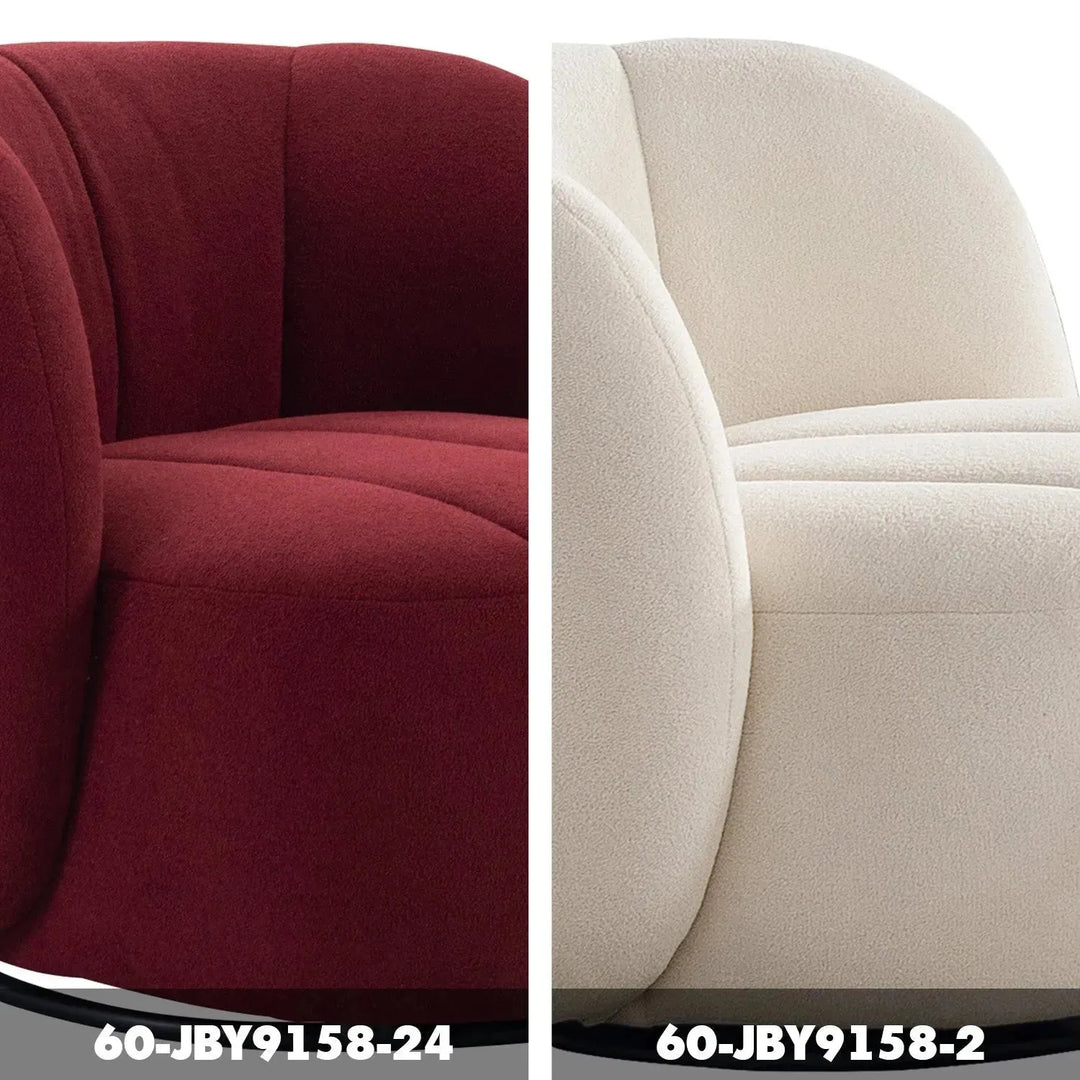 Cream sherpa fabric revolving 1 seater sofa gown color swatches.