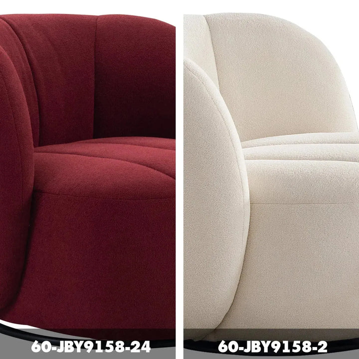 Cream sherpa fabric revolving 1 seater sofa gown color swatches.