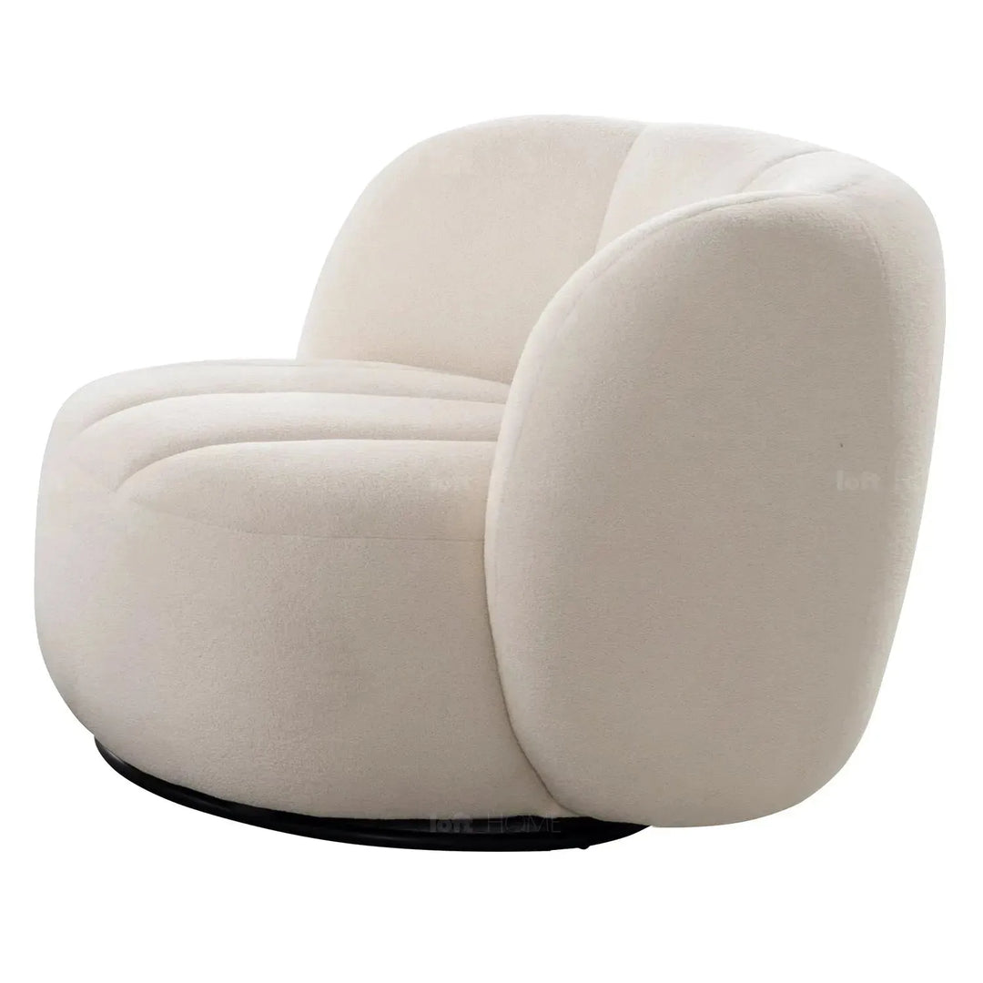 Cream sherpa fabric revolving 1 seater sofa gown in real life style.