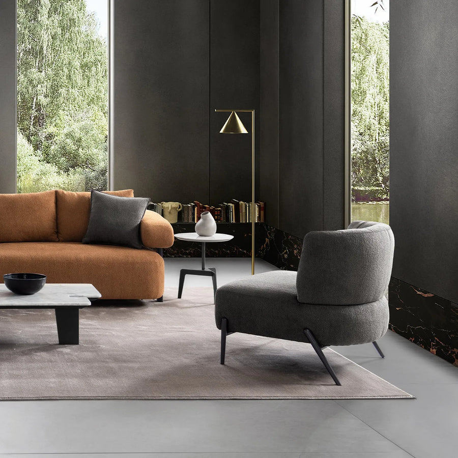 Modern sherpa fabric 1 seater sofa hedge primary product view.