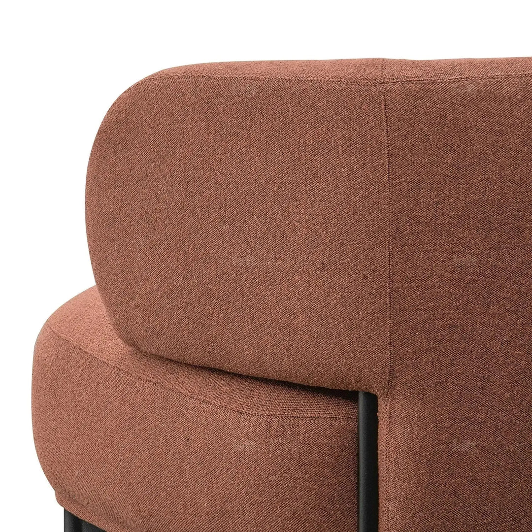 Cream mixed weave fabric 1 seater sofa hinger in close up details.