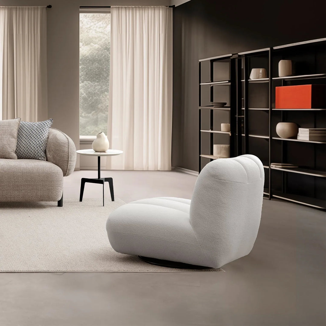 Cream sherpa fabric revolving 1 seater sofa limestone primary product view.