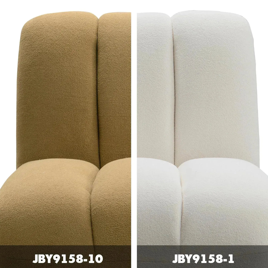 Cream sherpa fabric revolving 1 seater sofa limestone color swatches.
