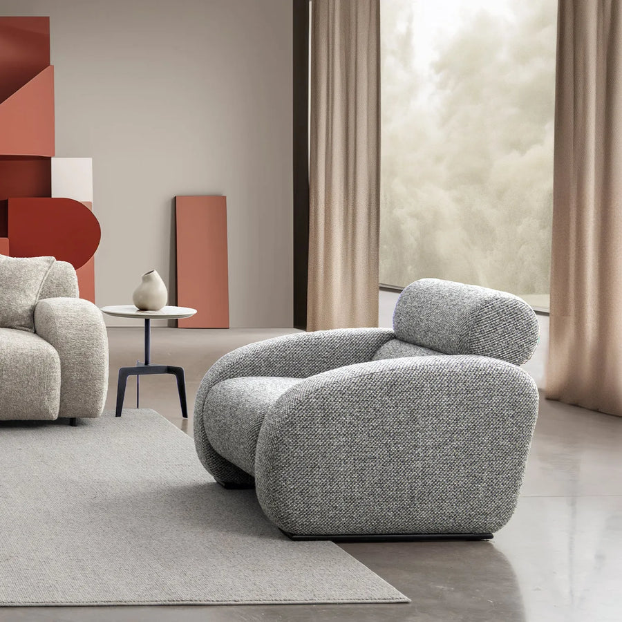 Modern mixed weave fabric 1 seater sofa monolithe primary product view.