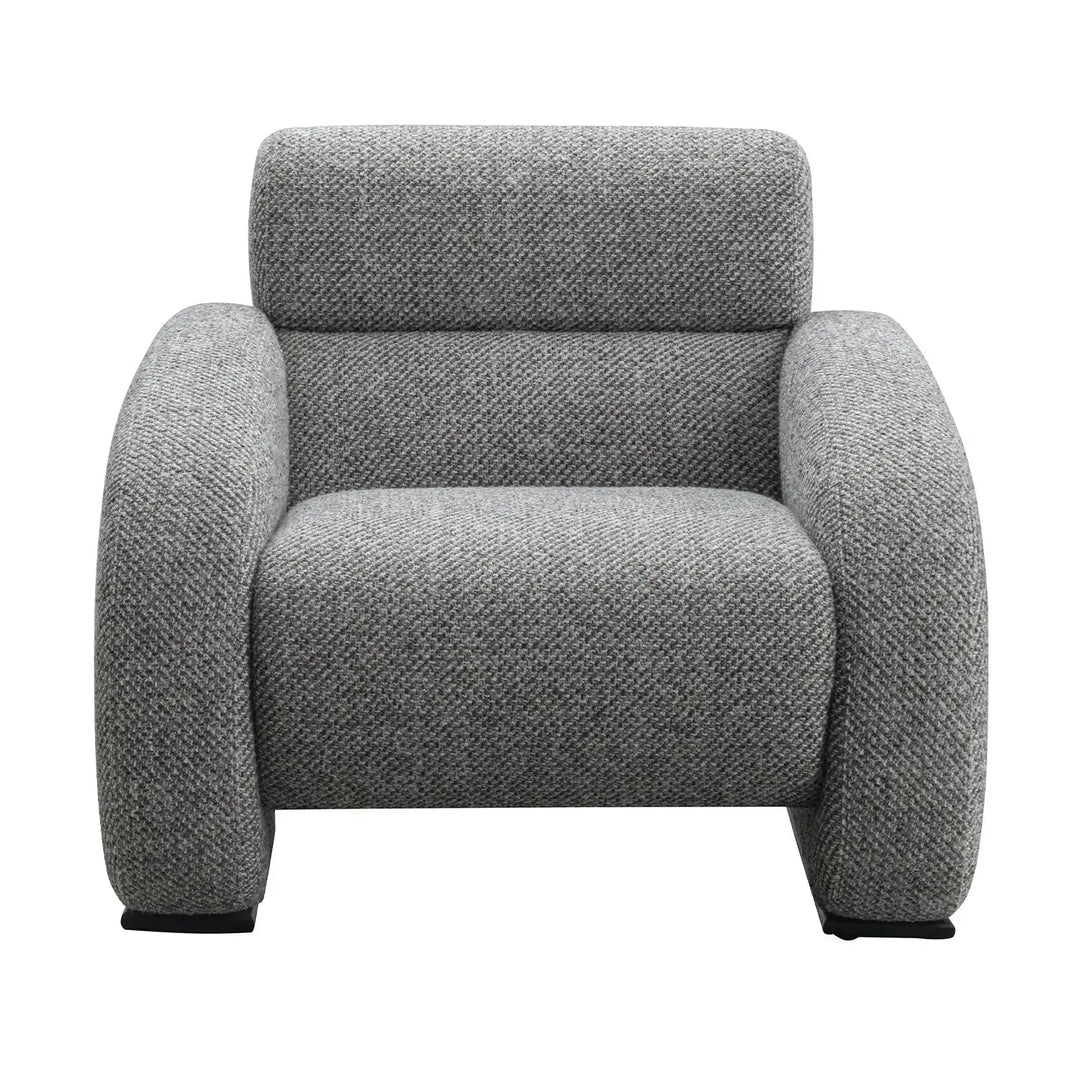 Modern mixed weave fabric 1 seater sofa monolithe color swatches.