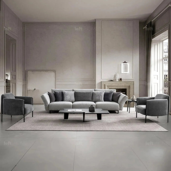 Modern mixed weave fabric 1 seater sofa mosaic with context.