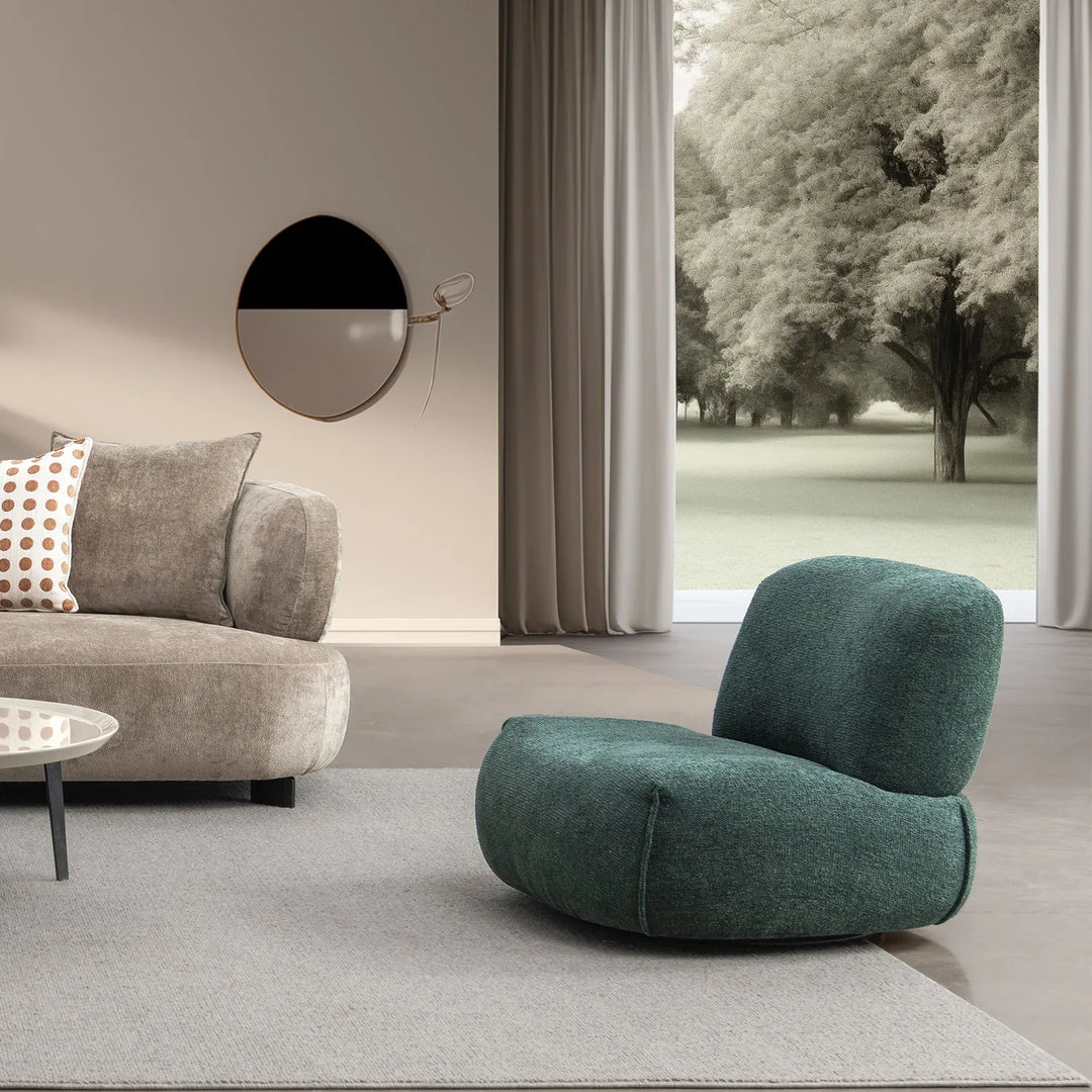 Cream mixed weave fabric revolving 1 seater sofa moss primary product view.