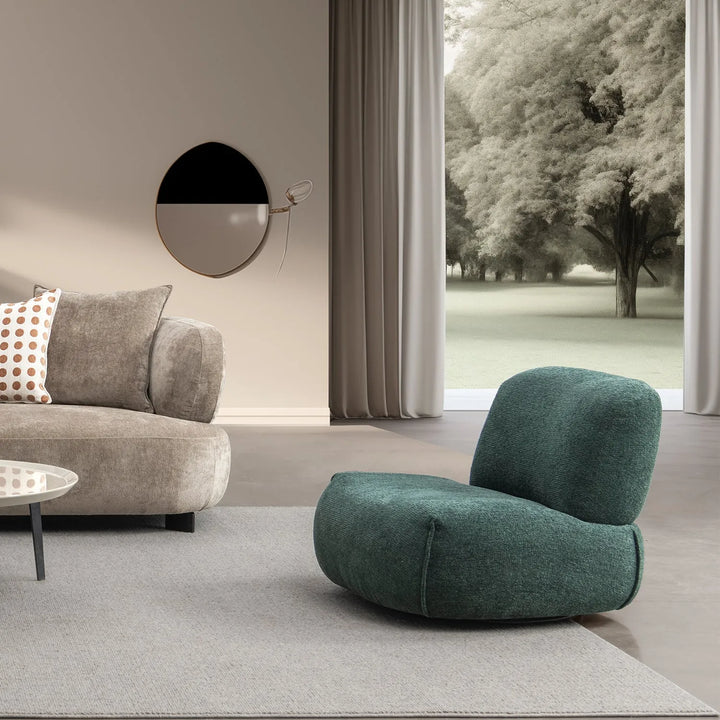 Cream mixed weave fabric revolving 1 seater sofa moss primary product view.