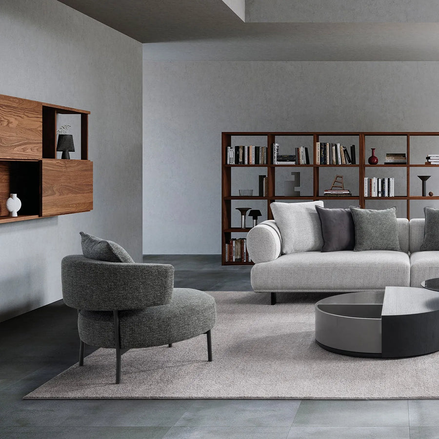Modern mixed weave fabric 1 seater sofa nave primary product view.
