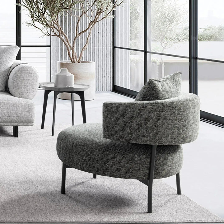 Modern mixed weave fabric 1 seater sofa nave in close up details.