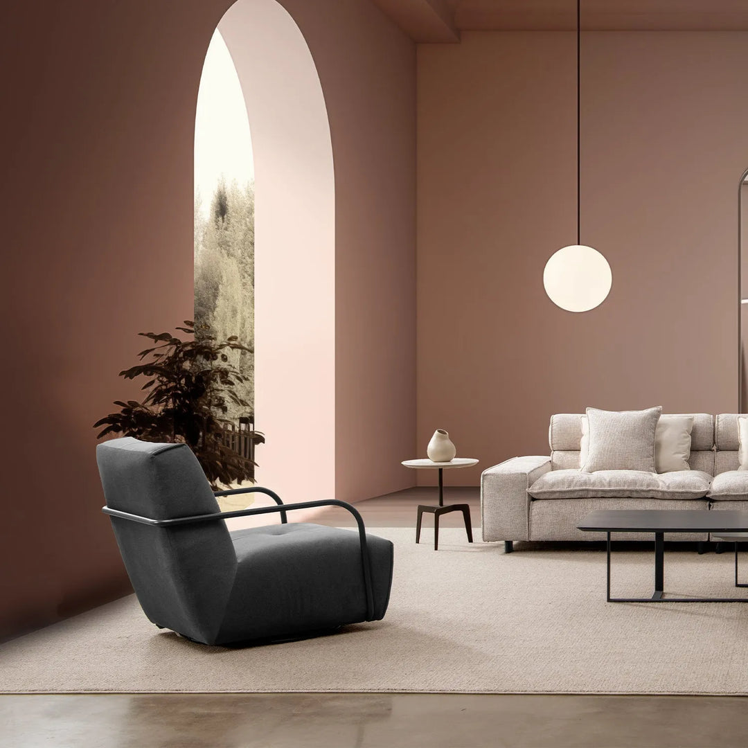 Modern mixed weave fabric revolving 1 seater sofa talc metal primary product view.