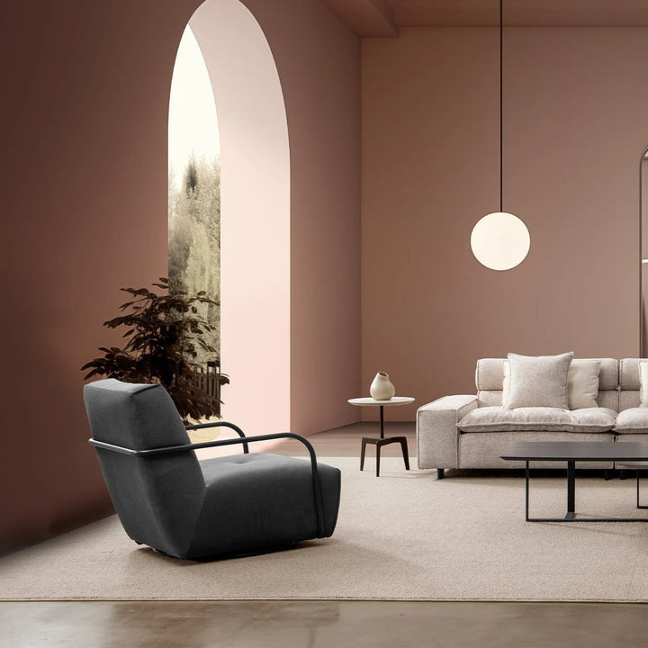 Modern mixed weave fabric revolving 1 seater sofa talc metal primary product view.
