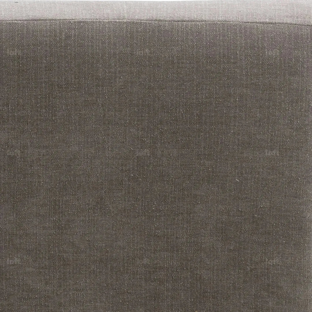 Modern mixed weave fabric revolving 1 seater sofa talc wood in panoramic view.