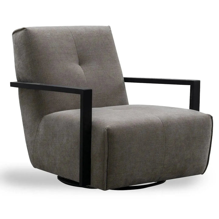 Modern mixed weave fabric revolving 1 seater sofa talc wood in white background.