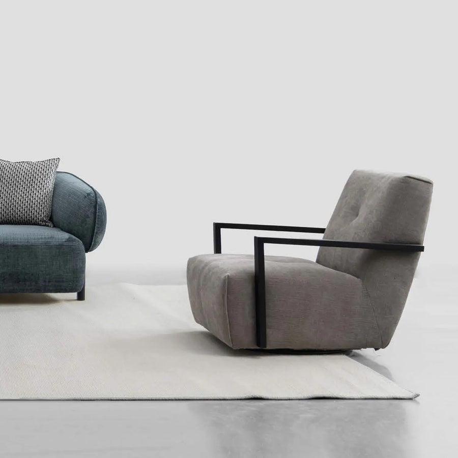 Modern mixed weave fabric revolving 1 seater sofa talc wood primary product view.