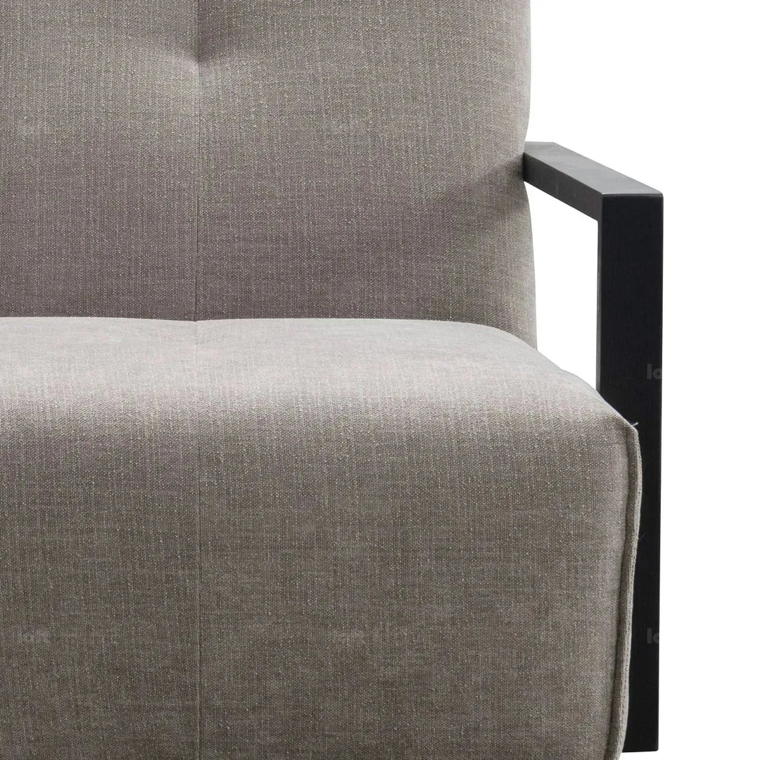 Modern mixed weave fabric revolving 1 seater sofa talc wood in details.