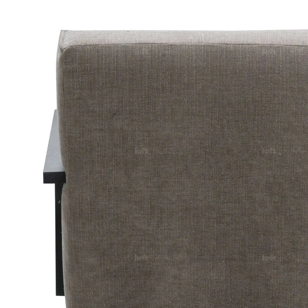 Modern mixed weave fabric revolving 1 seater sofa talc wood in close up details.