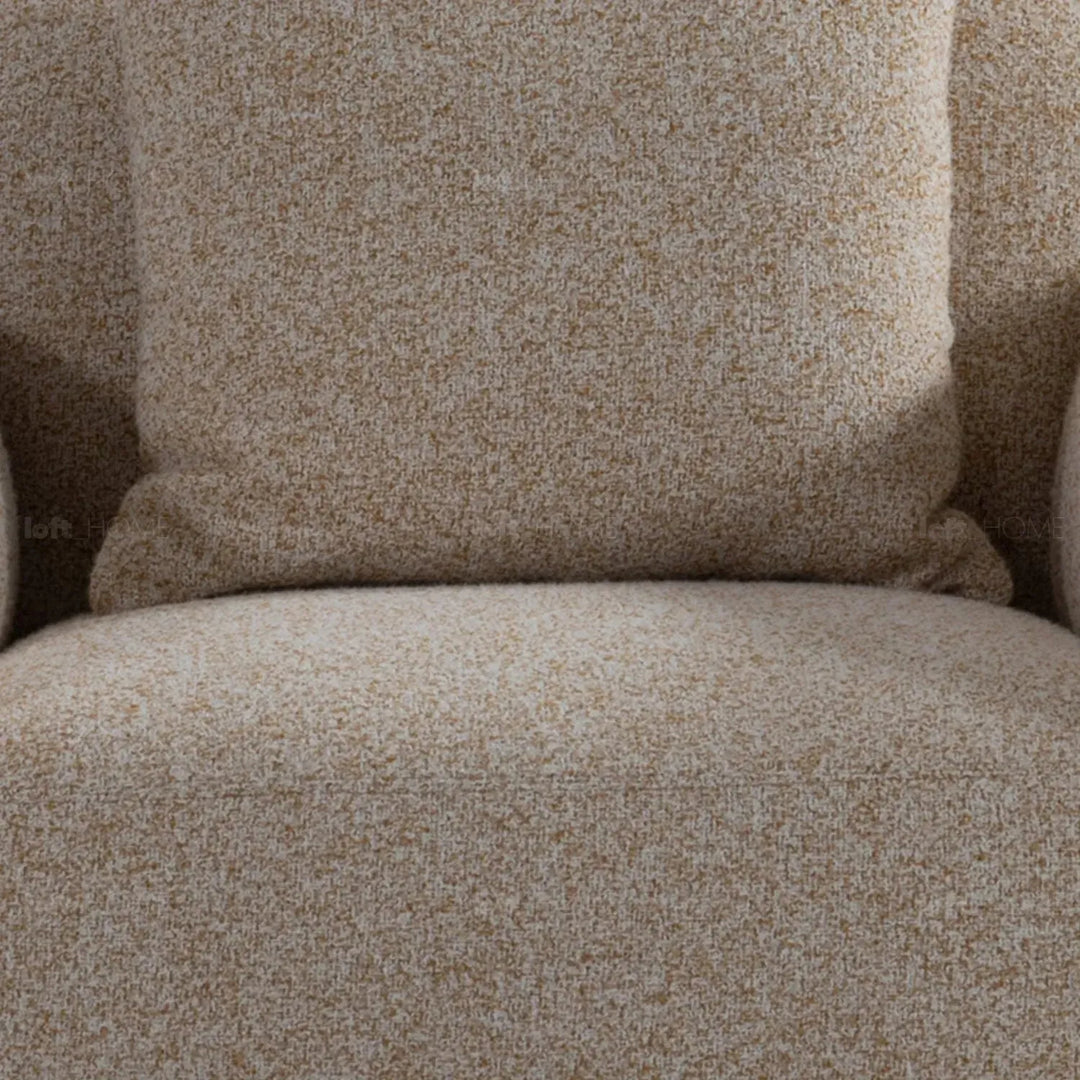 Modern mixed weave fabric 1 seater sofa talc in panoramic view.