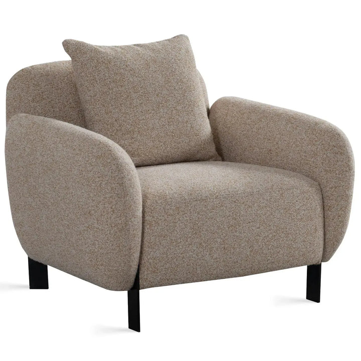 Modern mixed weave fabric 1 seater sofa talc in white background.