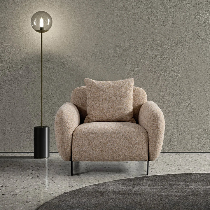Modern mixed weave fabric 1 seater sofa talc primary product view.