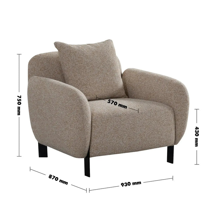 Modern mixed weave fabric 1 seater sofa talc size charts.