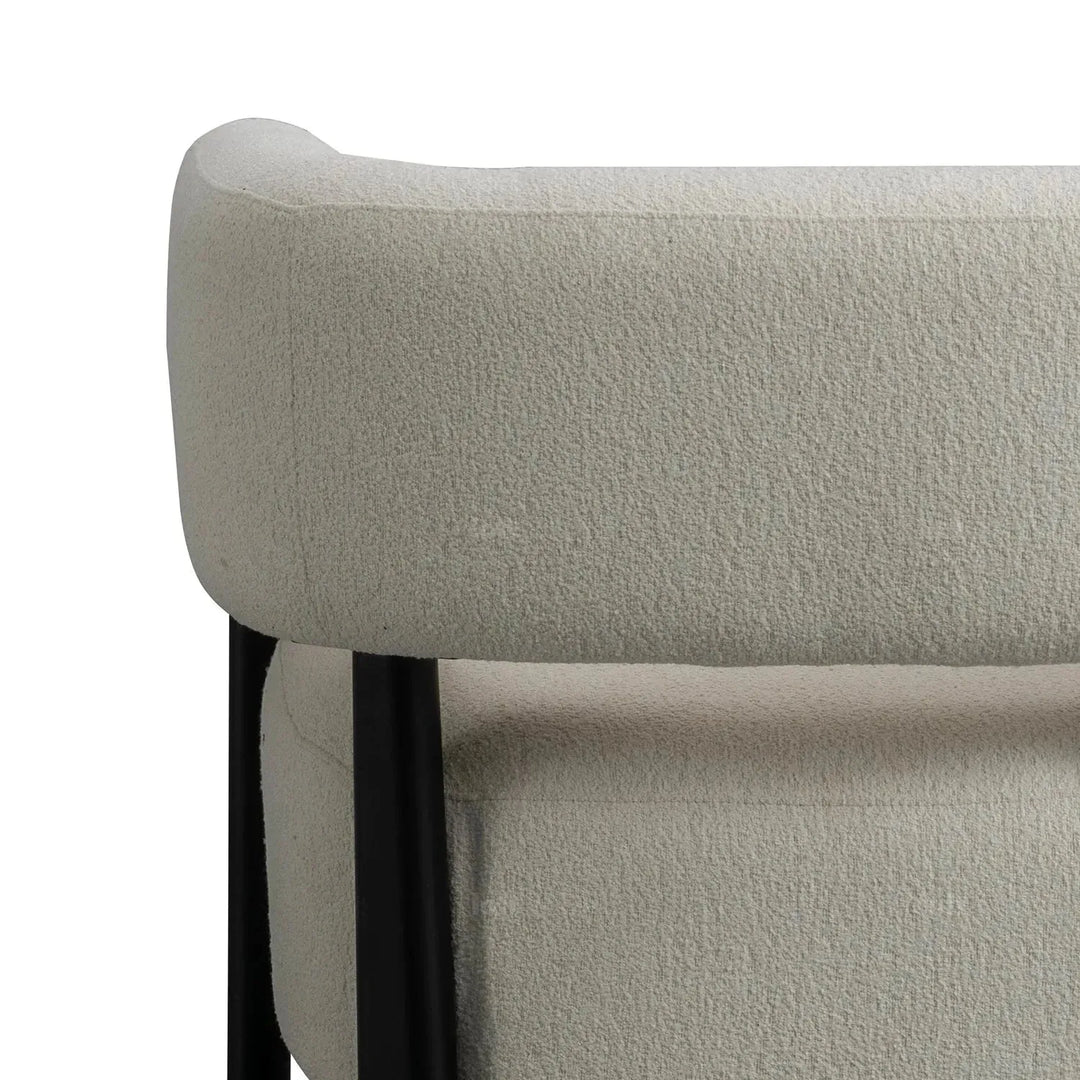Modern boucle fabric 1 seater sofa topaz with context.