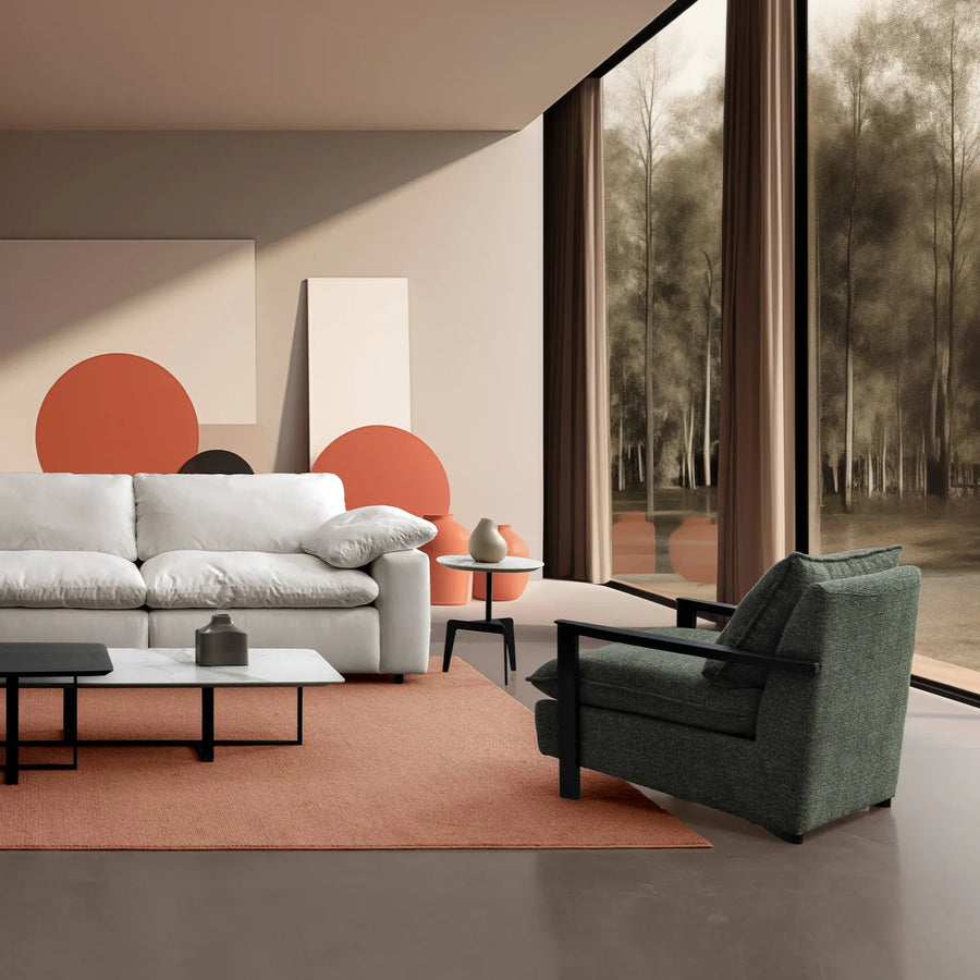 Modern mixed weave fabric 1 seater sofa turret primary product view.