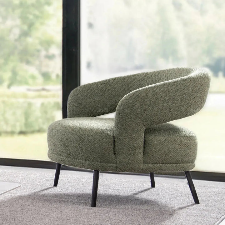 Modern mixed weave fabric 1 seater sofa yard in close up details.