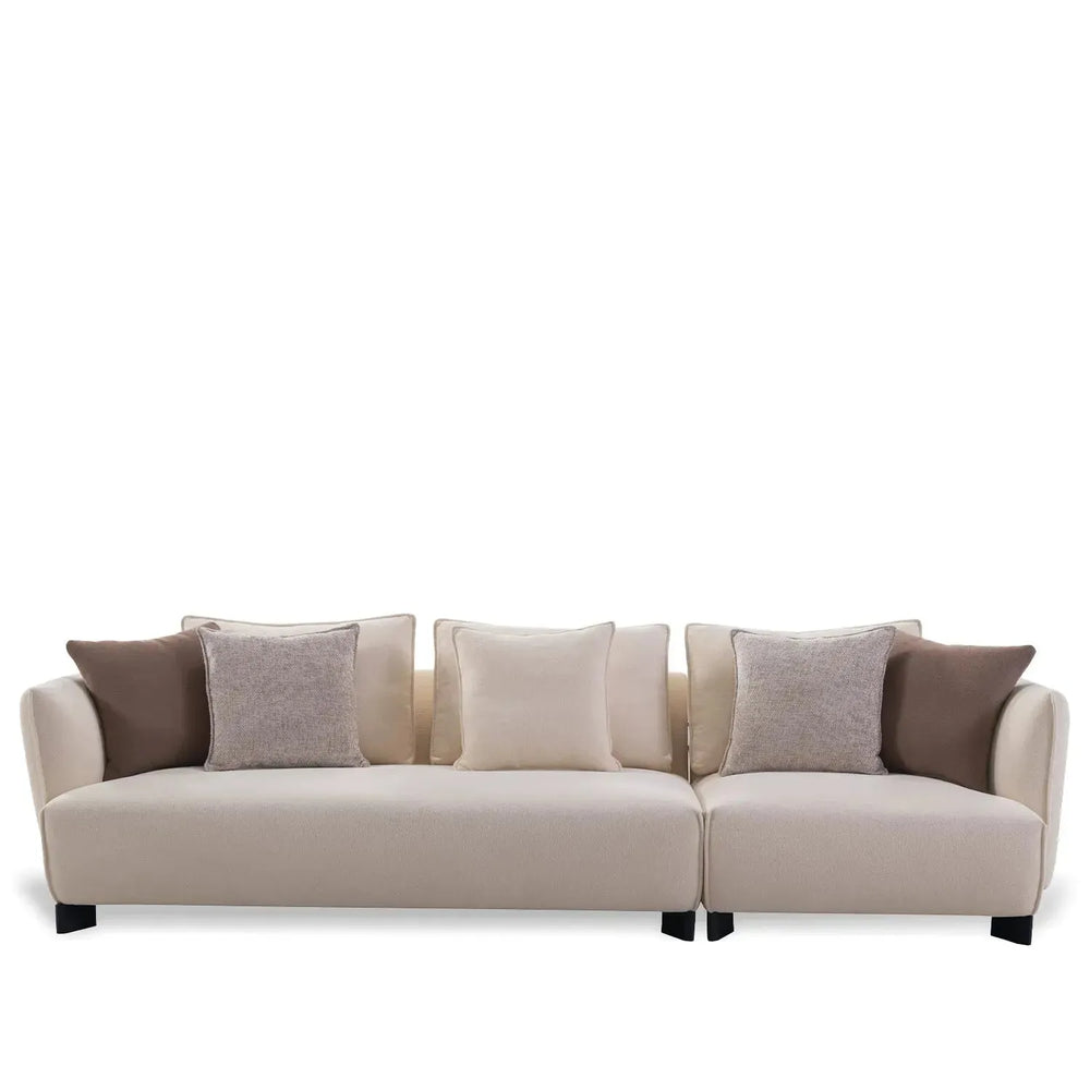 Modern fabric 4 seater sofa angler in white background.