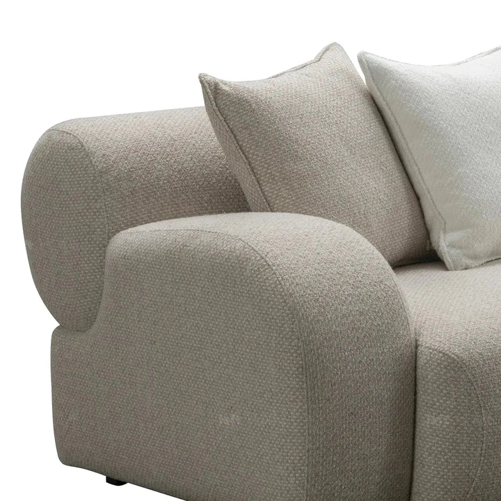 Modern mixed weave fabric 4 seater sofa ench in panoramic view.