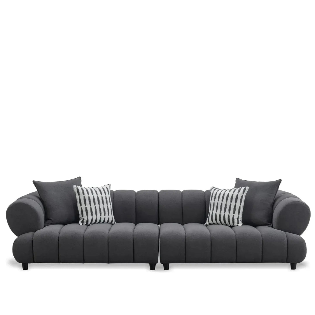 Modern sherpa fabric 5 seater sofa lace in white background.
