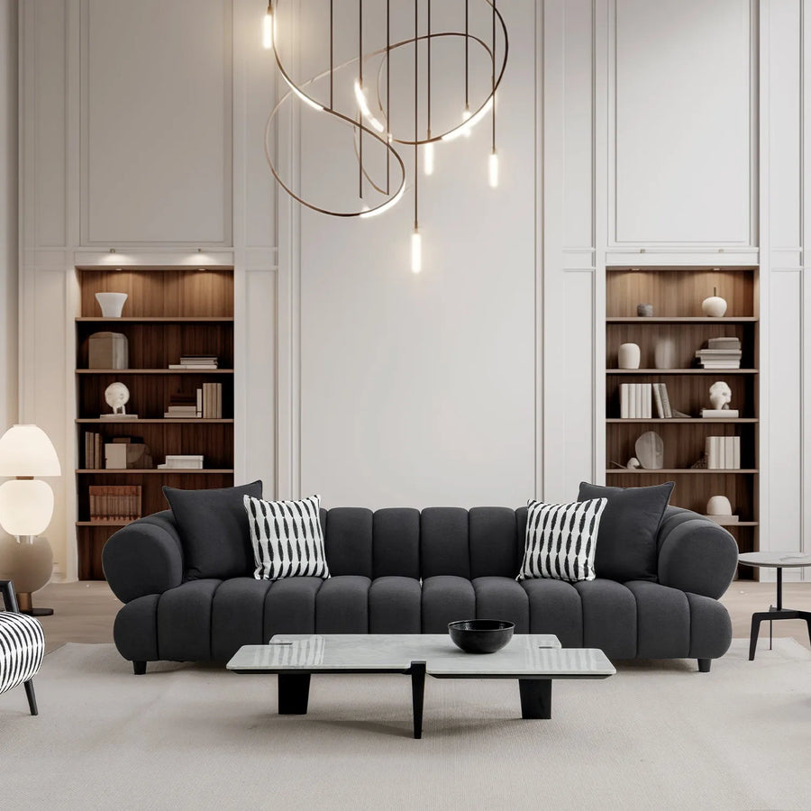 Modern sherpa fabric 5 seater sofa lace primary product view.