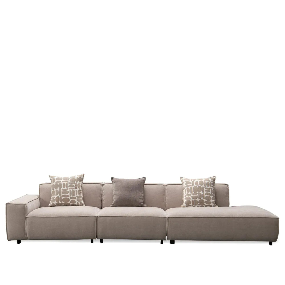 Minimalist mixed weave fabric 5 seater sofa glade in white background.