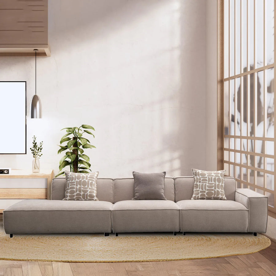 Minimalist mixed weave fabric 5 seater sofa glade primary product view.