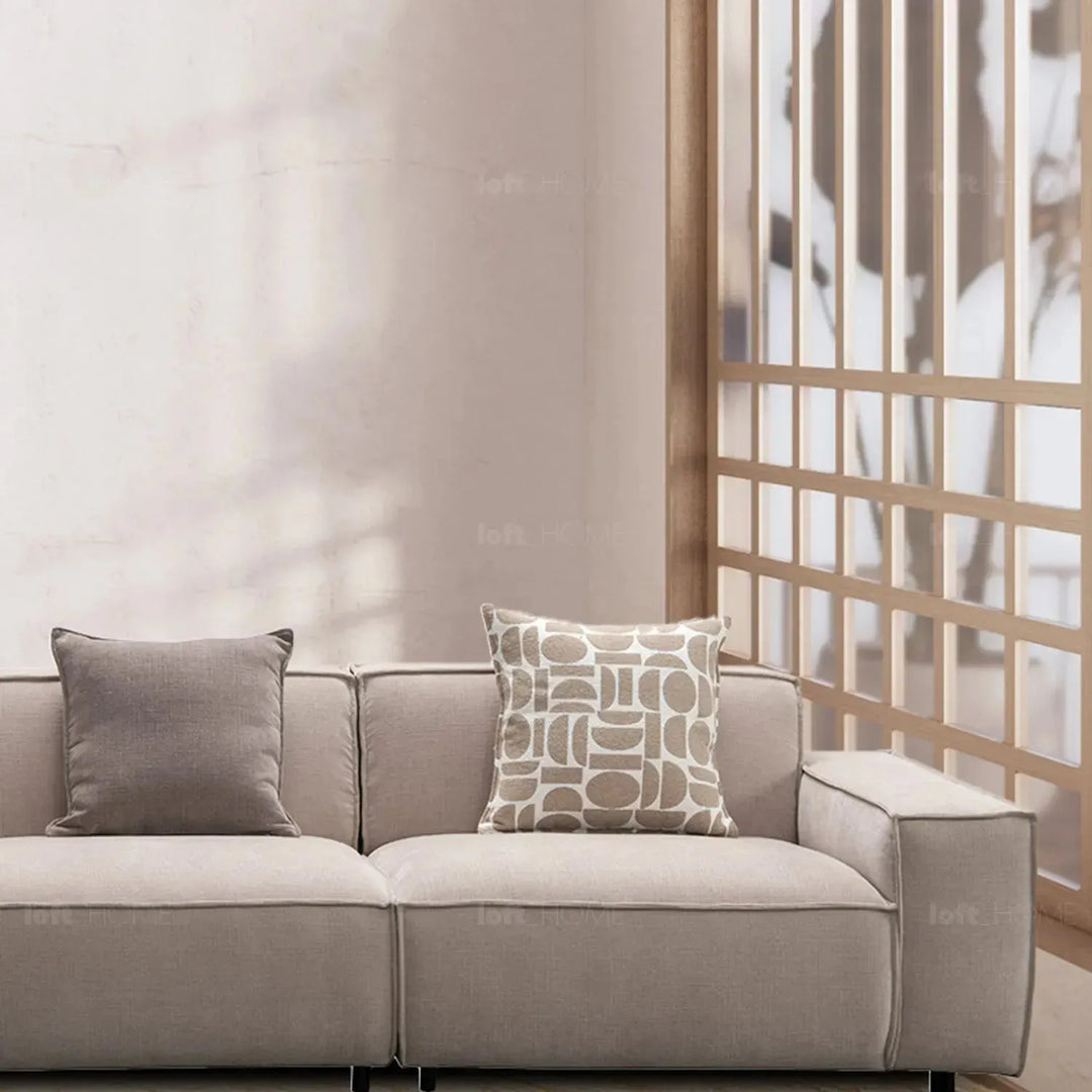 Minimalist mixed weave fabric 5 seater sofa glade in close up details.