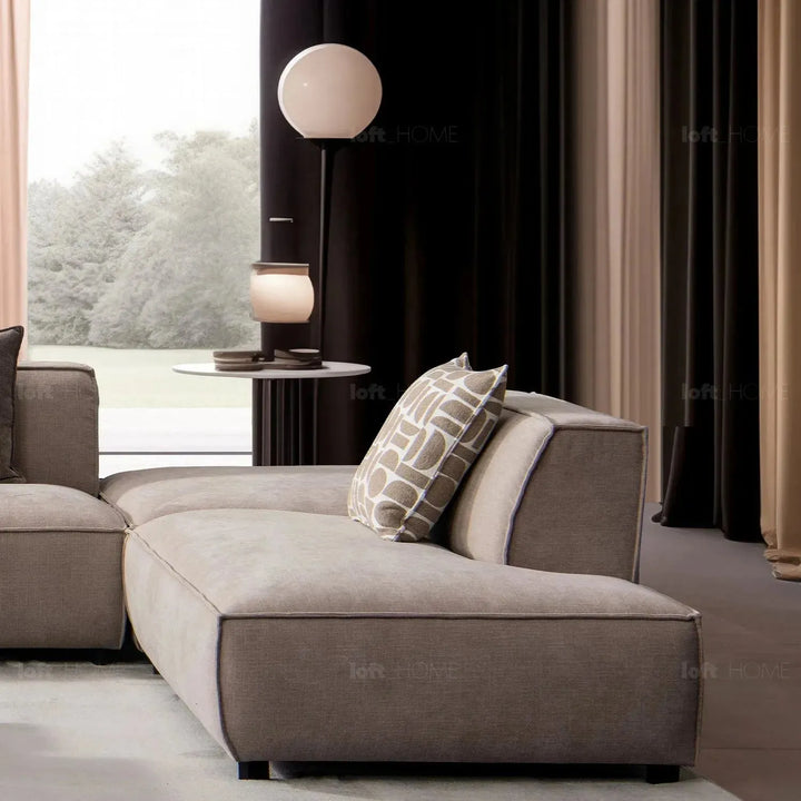 Minimalist mixed weave fabric l shape sectional sofa glade 3+ottoman+l in panoramic view.