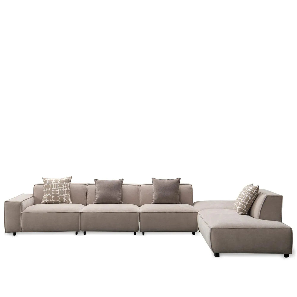 Minimalist mixed weave fabric l shape sectional sofa glade 3+ottoman+l in white background.