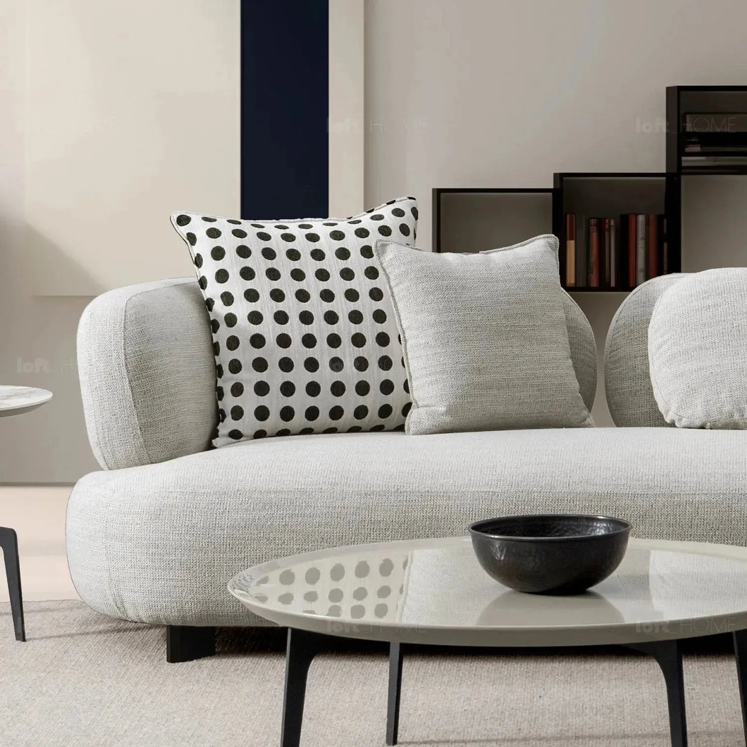 Cream mixed weave fabric l shape sectional sofa calyx 4+l in panoramic view.