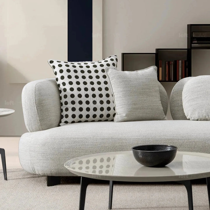 Cream mixed weave fabric l shape sectional sofa calyx 4+l in panoramic view.