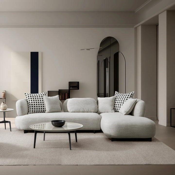 Cream mixed weave fabric l shape sectional sofa calyx 4+l primary product view.