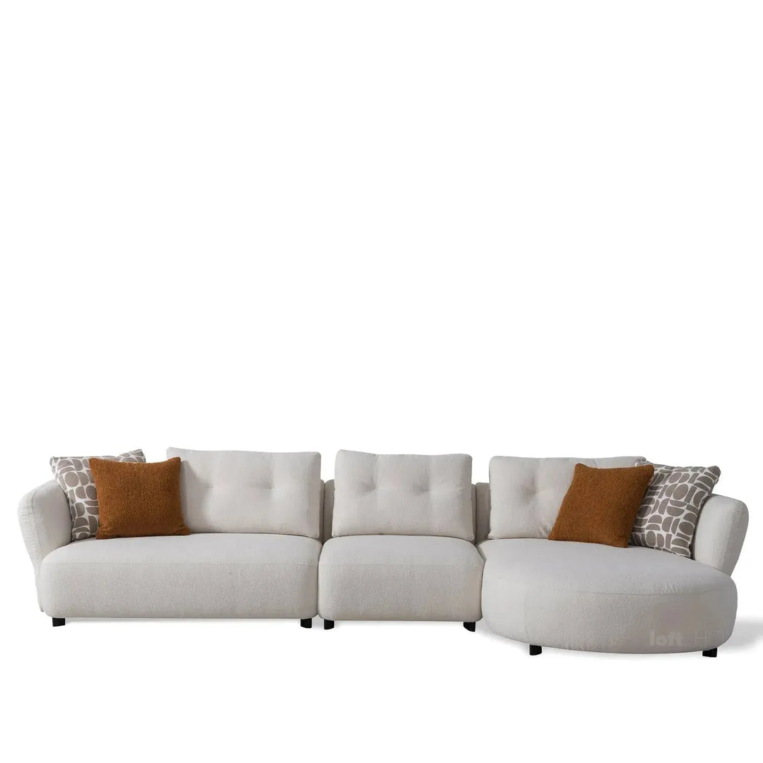 Cream sherpa fabric l shape sectional sofa luxe 3+l in white background.