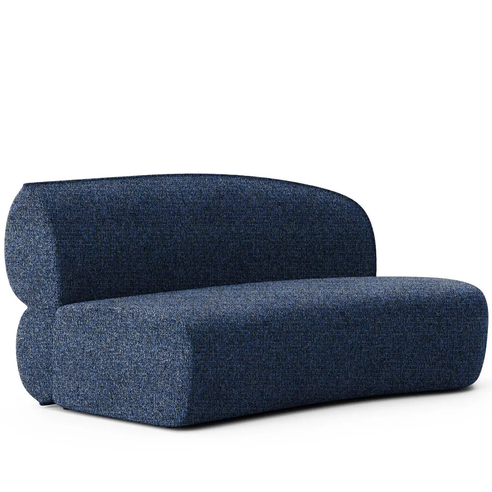 Minimalist fabric modular curved armless corner 2 seater sofa pod in white background.