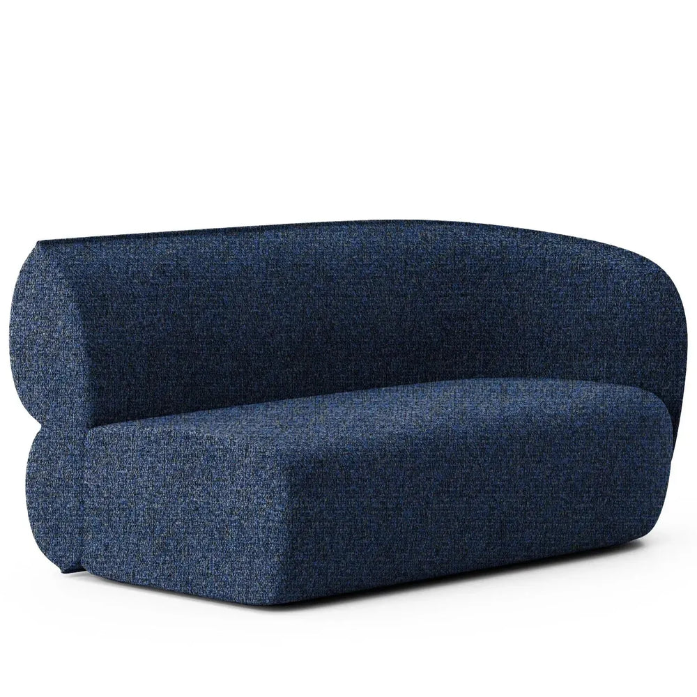 Minimalist fabric modular straight armrest 2 seater sofa pod in white background.