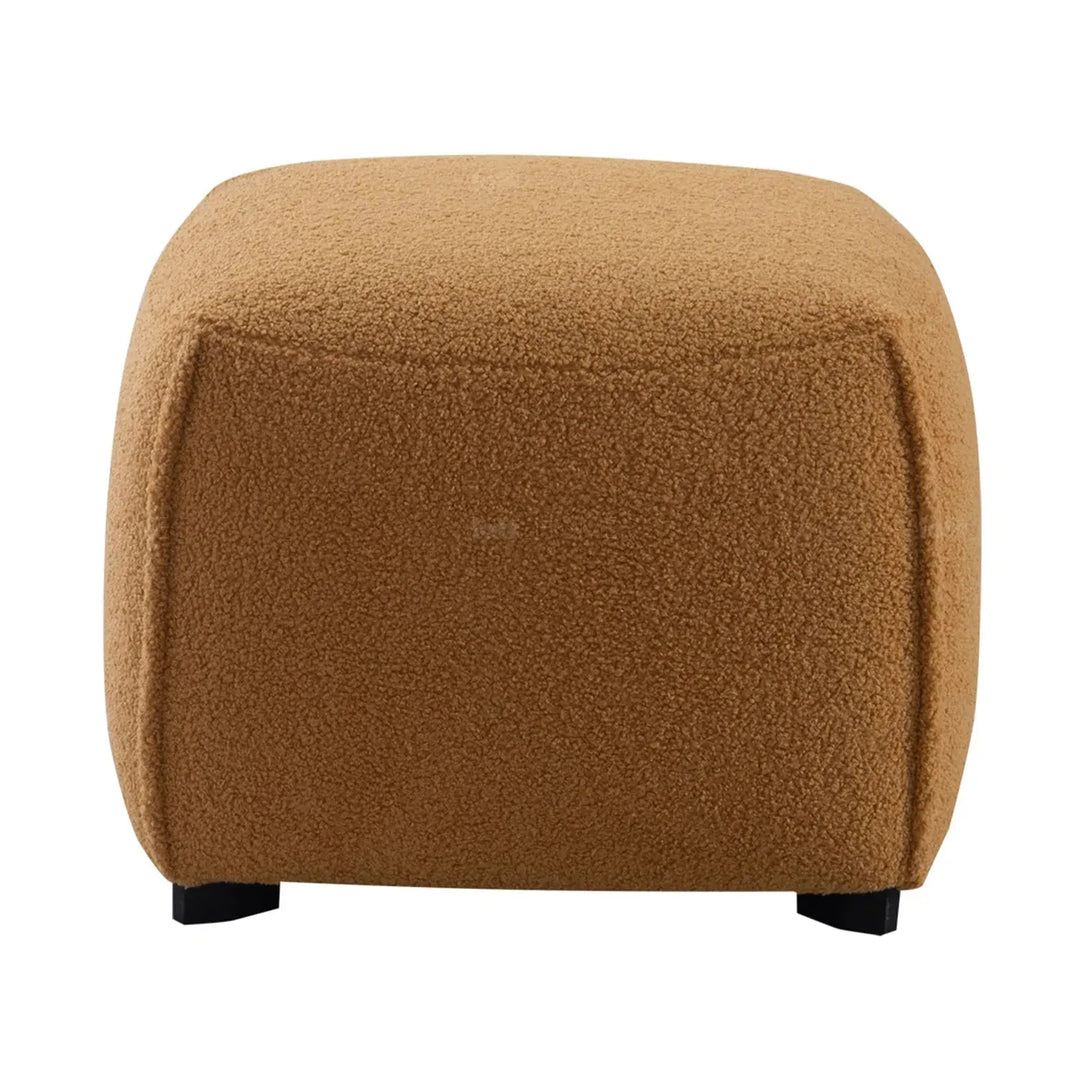 Cream sherpa fabric ottoman saffron color swatches.