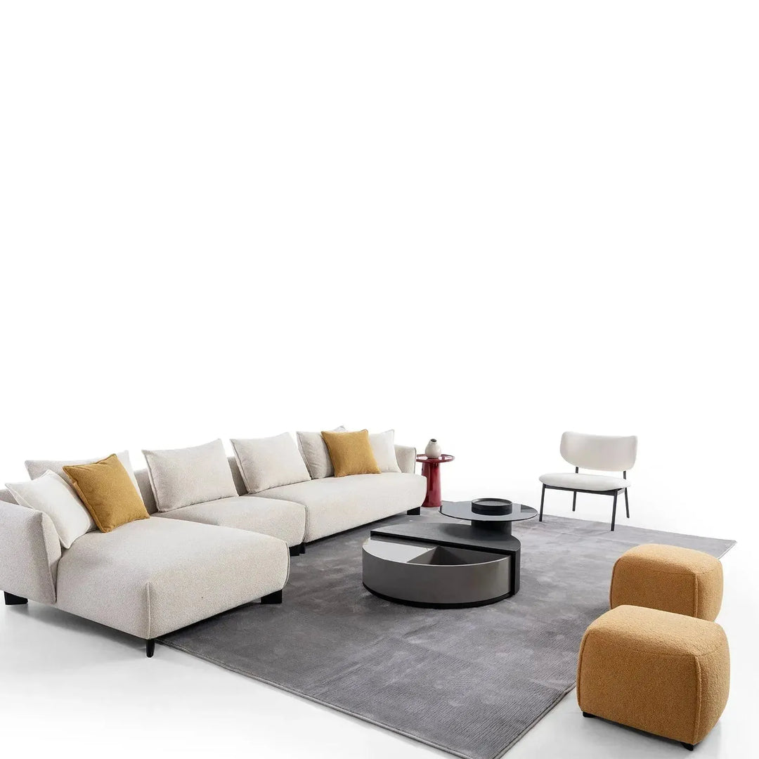 Cream sherpa fabric ottoman saffron in real life style.
