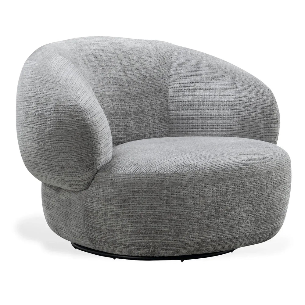 Cream mixed weave fabric revolving 1 seater sofa criet in white background.