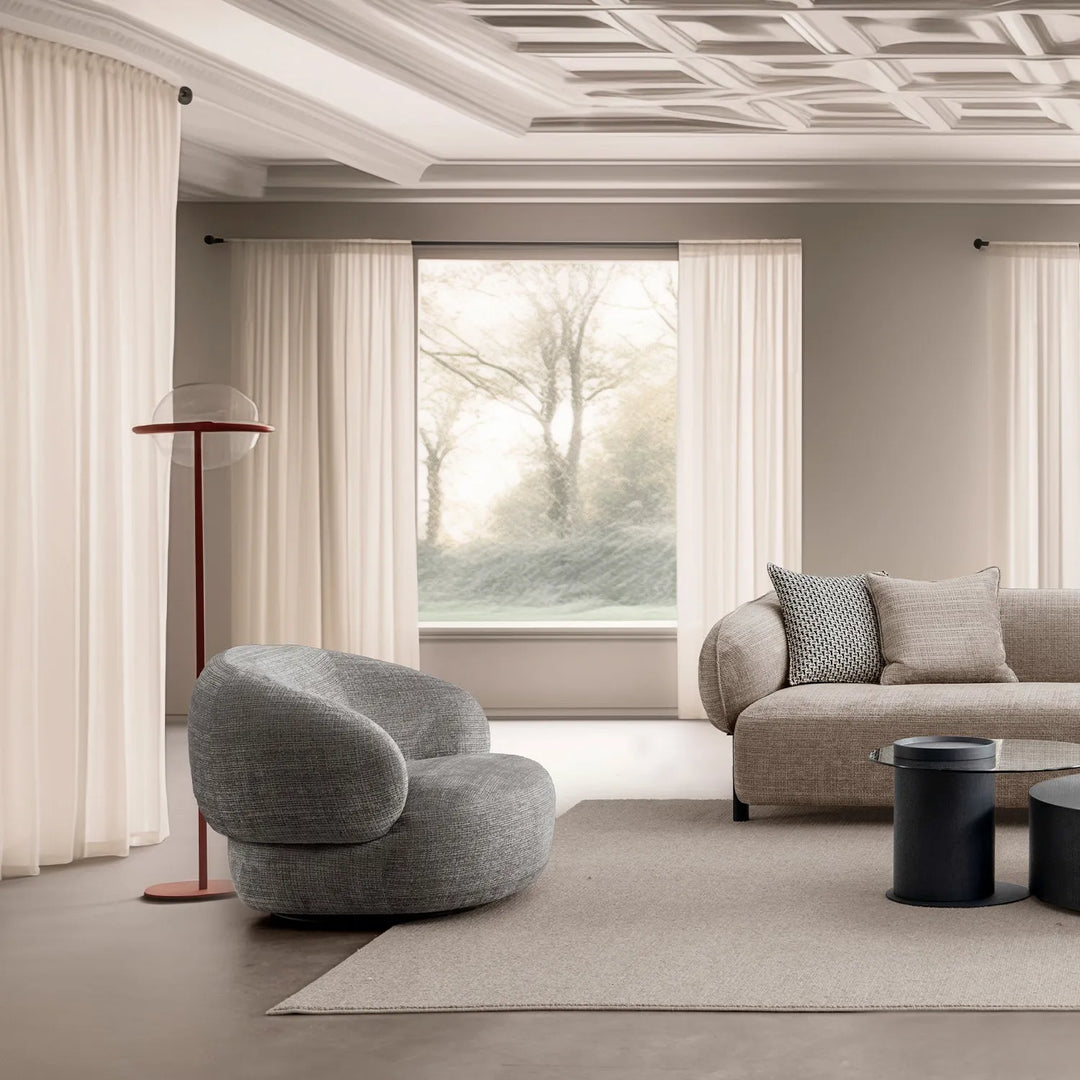 Cream mixed weave fabric revolving 1 seater sofa criet primary product view.